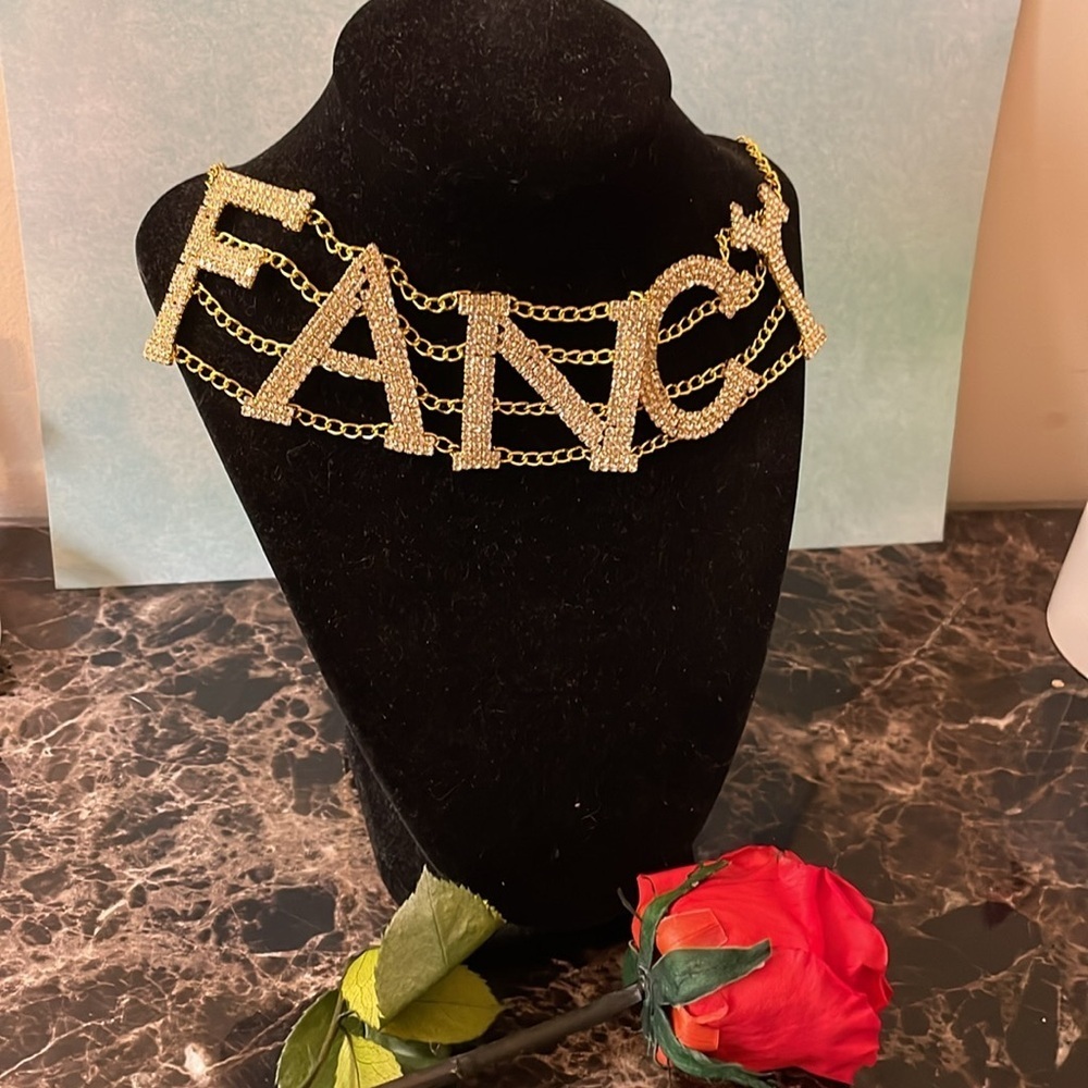 Fancy Rhinestone Gold Choker - Picture 8 of 11